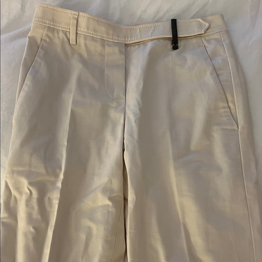 Brunello Cucinelli Ivory White Tailored Trousers Size US 0 Made in Italy